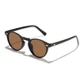 Classic retro round frame sunglasses with black frame and brown lenses for UV protection - Black Frame Tea Lens