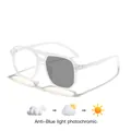 Kids photochromic anti-blue light aviator glasses with clear frames and grey lenses - Clear White