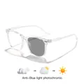 Transparent children's square frame photochromic anti-blue light glasses with clear lenses - Clear