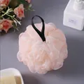 Premium peach pink mesh bath sponge loofah with black hanging ribbon for soft exfoliation - 40.00g / Pink