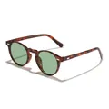 Vintage tortoiseshell round frame sunglasses with light green lenses and UV protection - Floral Print Frame Green Lens