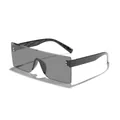 Trendy oversized rimless rectangular shield sunglasses with black lenses and textured temples - Black Frame Grey Lens