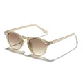 Round vintage beige translucent frame sunglasses featuring gradient brown lenses - Transparent Green Frame Gradient Tea Lens