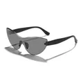 Vintage rimless cat eye sunglasses with grey gradient lenses for outdoor sun protection - Black Frame Full Grey