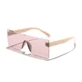 Retro rimless rectangular sunglasses with pink lenses and cream quilted temples - Nude Pink Purple Red