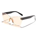 Trendy rimless irregular cat-eye sunglasses with tinted lenses and silver studded details. - Black Frame Champagne