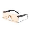 Retro rimless rectangular shield sunglasses with amber lenses and black temples - Black Frame Champagne