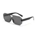 Chic grey rimless aviator one-piece sunglasses for men and women outdoor riding stylish. - Black Frame Grey Lens