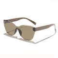 Stylish brown rimless cat-eye sunglasses featuring silver rice rivets and textured temples - Brown Frame Brown Lens