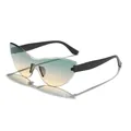 Vintage rimless cat-eye sunglasses with teal and orange gradient lenses for women - Black Frame Green-Tea Gradient