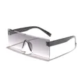 Trendy retro rimless rectangular shield sunglasses with gradient grey lenses for outdoors - Black Frame Dual Grey