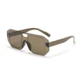 Translucent brown oversized shield aviator sunglasses with one-piece lens - Brown Frame Brown Lens
