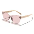 Stylish pink rimless cat-eye sunglasses with cream colored temples and rivet detail - Nude Pink Purple Red