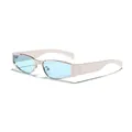 Futuristic silver metal narrow frame sunglasses with light blue lenses for street style - Silver Frame Blue Lens