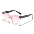 Rimless irregular cat-eye sunglasses featuring pink gradient lenses and rivet details - Black Frame Purple Pink Gradient