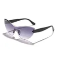 Stylish retro rimless cat-eye sunglasses featuring purple gradient lenses for women - Black Frame Dual Grey