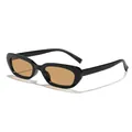 Retro narrow frame sunglasses with black frame and yellowish-brown lenses for styling - Glossy Black Light Brown