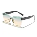 Rimless cat-eye sunglasses with gradient lenses and silver stud details - Black Frame Green-Tea Gradient