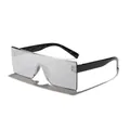 Gafas de sol rectangulares sin montura con patillas negras elegantes para hombres y mujeres - Montura Negra Espejo Plateado