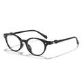 Stylish black cat-eye eyeglass frames with anti-blue light lenses and silver rivets - Shiny Black Anti-blue Light