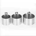 Detailed view of 3-piece stainless steel food molding rings with press lids and ball handles - Set