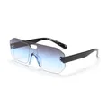 Premium rimless aviator sunglasses featuring a blue gradient one-piece lens with black frame - Black Frame Grey Blue White Gradient