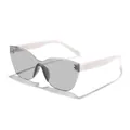 Rimless irregular cat-eye sunglasses with white temples and decorative rice nails - White Frame Light Grey Lens