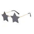 Rimless star-shaped sunglasses featuring dark grey lenses and a slim gold metal frame - Gold Frame Grey Lens