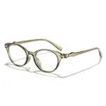 Fashionable translucent olive green cat-eye eyeglass frames for a minimalist unisex look - Olive Green Anti-Blue Light