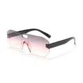 Frameless aviator shield sunglasses with pink gradient lenses and black temples. - Black Frame Grey Pink White Gradient