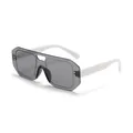 Oversized frameless aviator sunglasses with grey lens and white temples for outdoors - White Frame Light Grey