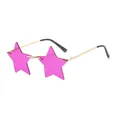 Rimless star-shaped sunglasses with vibrant pink ocean lenses and golden metal frames - Gold Frame Purple Lens