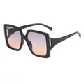 Gafas de sol cuadradas oversize con lentes degradadas violeta-naranja y patillas huecas - Gafas de sol cuadradas con patillas huecas / Púrpura y Amarillo