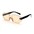 Oversized amber frameless shield aviator sunglasses with black textured temples - Black Frame Champagne