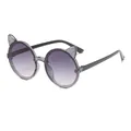 Cute Children's round cat-ear sunglasses with glitter jelly frames and purple lenses - Black Frame Grey Lens