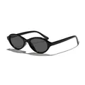 Retro black oval frame sunglasses for women with high-quality UV protection lenses - Black Frame Grey Lens