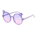 Children's round cat ear sunglasses with purple glitter frame and pink gradient lenses - Purple Frame / Purple Lens