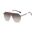 Retro fashion one-piece shield sunglasses with brown gradient lenses and gold frame - Gold Frame Gradient Tea