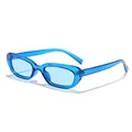 Occhiali da sole retrò con montatura stretta in finitura blu traslucida per uomo e donna - Montatura Blu Trasparente Lenti Blu