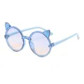 Cute blue glitter cat ear sunglasses for girls with round gradient ocean lenses - Blue Frame / Blue Lens