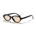 Vintage style retro oval black frame sunglasses with light brown PC lenses for women - Black Frame Tea Lens