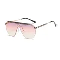Trendy oversized shield sunglasses with a purple-pink gradient lens and gold metal frame - Gold Frame Purple Pink
