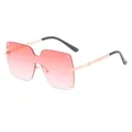 Oversized frameless sunglasses with gradient pink lenses and gold rivet accents for women - Gold Frame Pink Lens