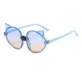 Süße blaue Kinder-Sonnenbrille mit Fuchsohren, Glitzerrahmen und Ozean-Verlaufslinse - Blauer Rahmen Blau Gelbe Linse