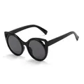 Stylish black cat-ear sunglasses for kids with UV protection, cute and classic design - Black Frame Grey Lens