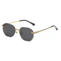 Rimless octagon sunglasses featuring grey lenses and gold metal twisted temples design - Gold Frame Full Grey