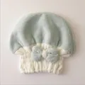 Cute color-blocked quick-dry coral fleece hair towel cap with soft bow decoration - Green + White
