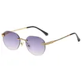 Stylish rimless sunglasses for women with purple gradient lenses and gold metal frames - Gold Frame Double Grey