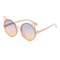 Round jelly orange cat ear sunglasses for girls with blue-orange gradient lenses - Tea Frame Grey Lens