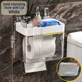 Boîte à mouchoirs murale blanche pour salle de bain avec bordure dorée chic - Blanc (Couvercle Haut)